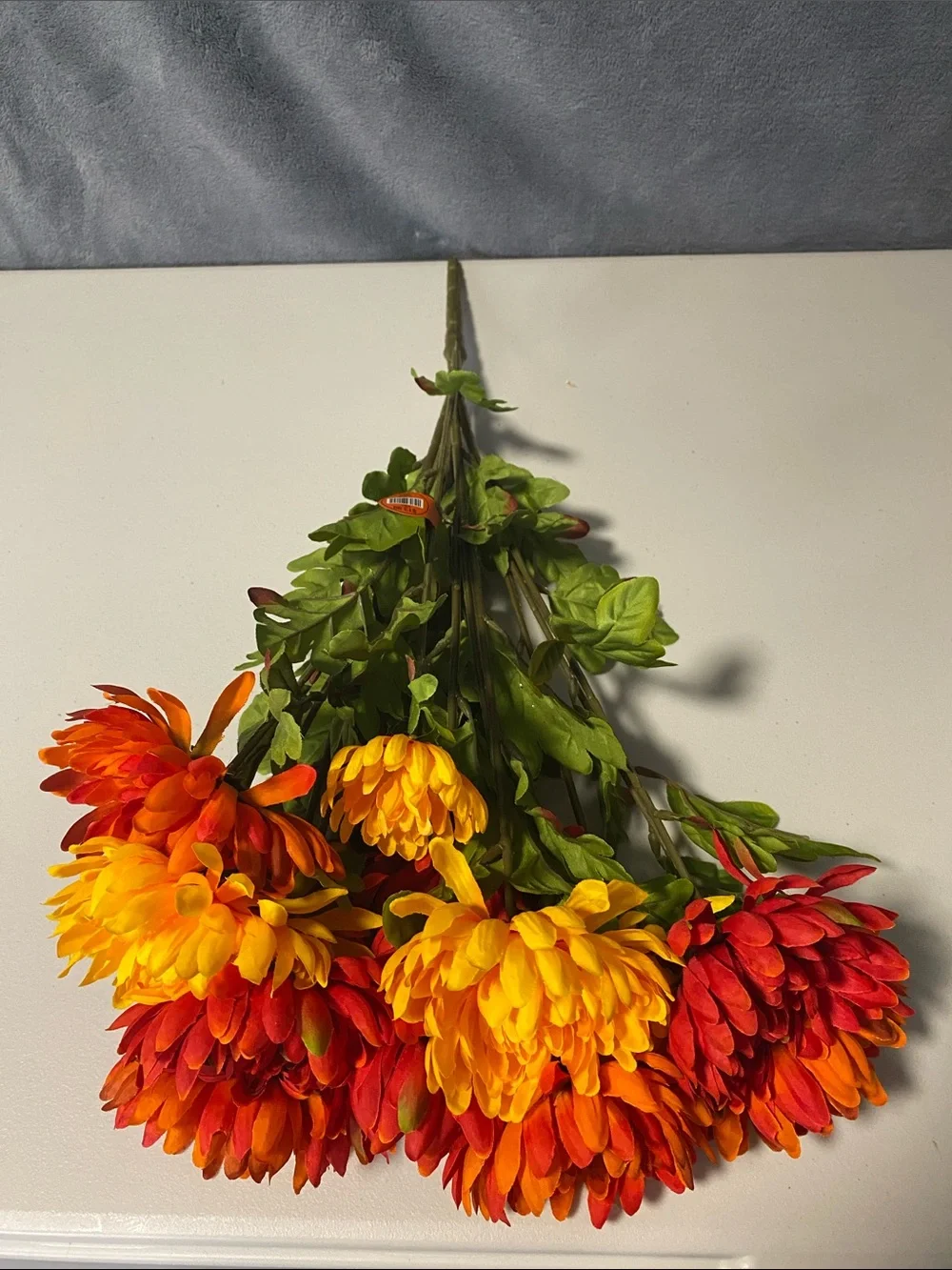 NWT Faux Mum Bouquet, 12+ Stems of Orange, Red and Yellow Chrysanthemums